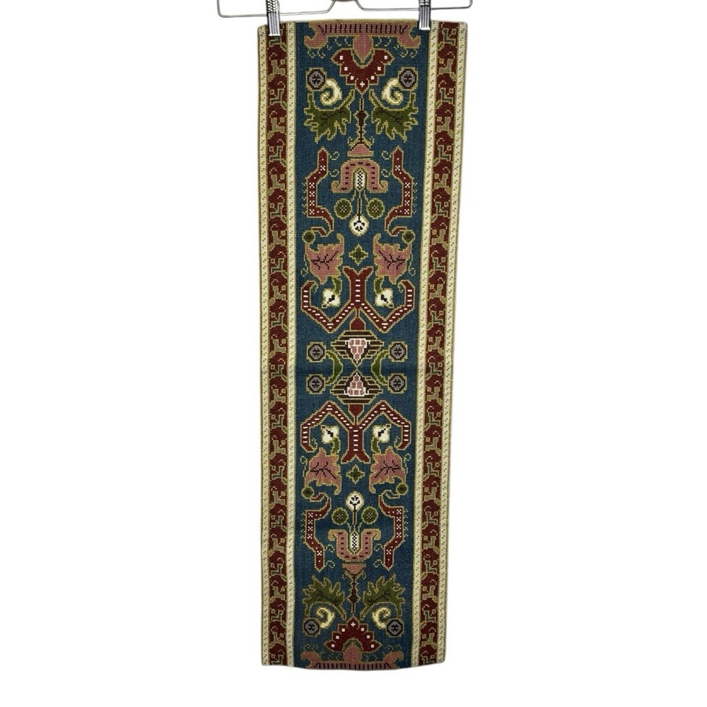 Hand Embroidered Floral Table Runner Tapestry‎ Eastern European Turkish Blue Red